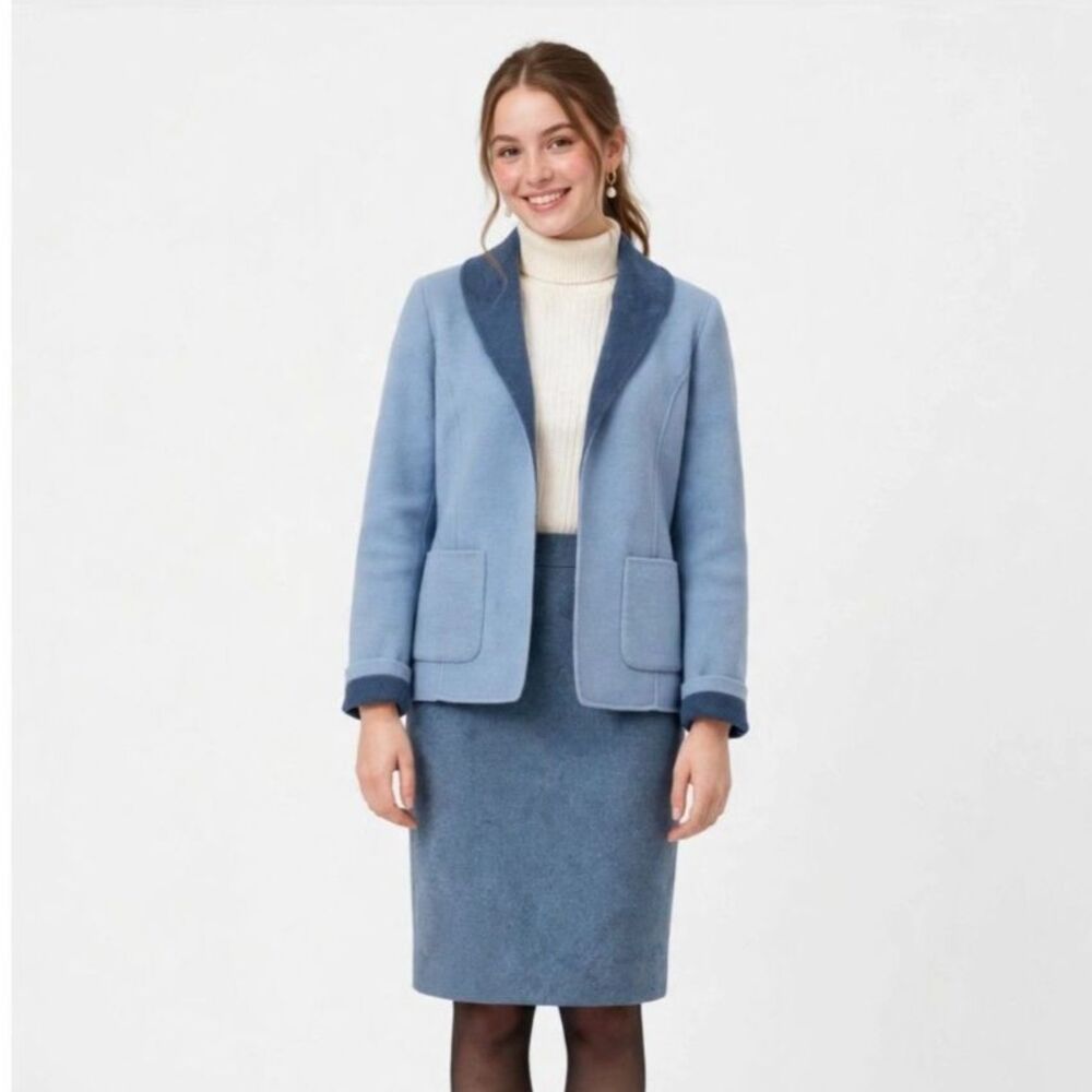 Vtg Pendleton Reversible Wool Skirt Suit Blue Merino NWT - Picture 2 of 15